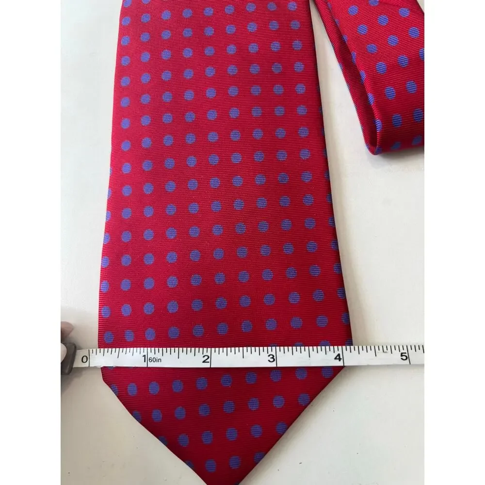 Vintage Polo Silk Men's Neck Tie Wide Red with Blue Polka Dots SG
